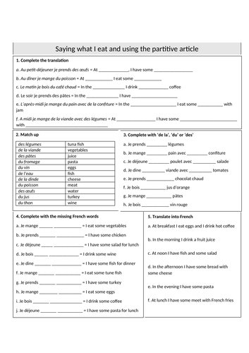 French beginners - Partitive article and food (sentence builder)