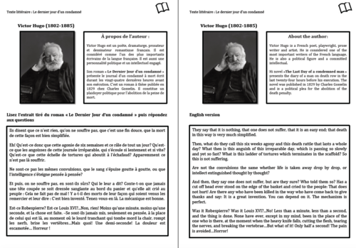 Literary Text- A Level French- Victor Hugo- Worksheet