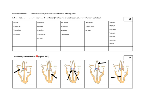 Valentine's/Love SCIENCE quiz KS3/4