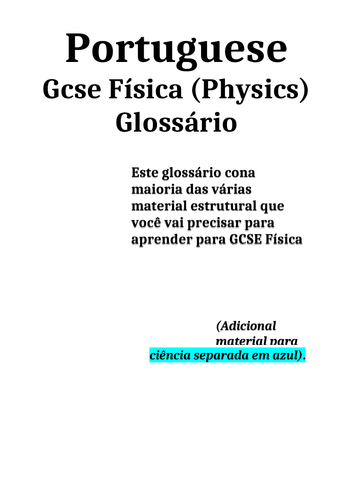 GCSE Physics glossary - Portuguese