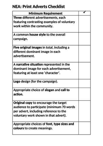 AQA GCSE Media NEA Brief 3 checklist