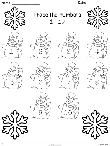 Winter theme - Trace numbers 1 - 20