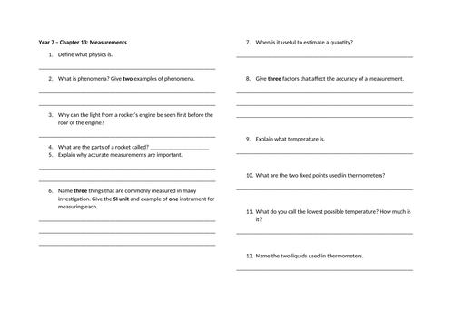 Cambridge Science Checkpoint 1 Worksheets (Physics only)