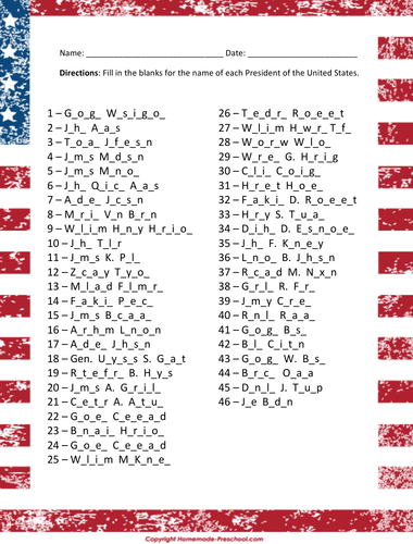 Presidents of the United States - Fill in the blanks