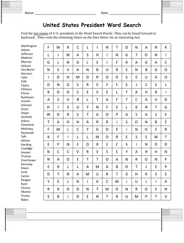 United States Presidents Word Search | Teaching Resources