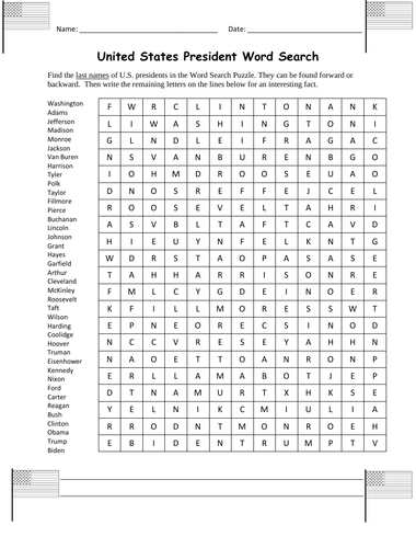 United States Presidents Word Search Puzzle