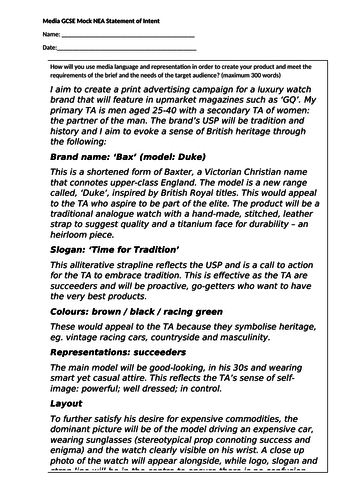 Eduqas media studies a level statement of aims example image