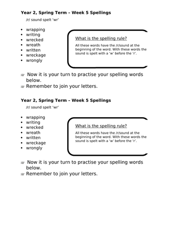 No Nonsense Spellings - Year 2 - Spring Term - Week 5 Lesson Resources