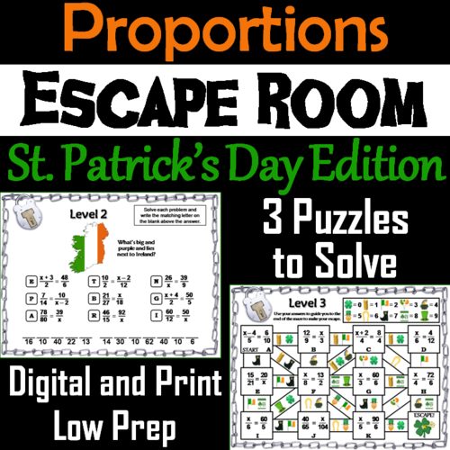Solving Proportions Game: Escape Room St. Patrick's Day Math Activity