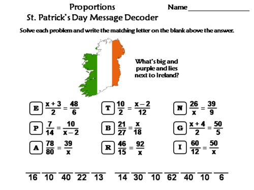 Solving Proportions St. Patrick's Day Math Activity: Message Decoder