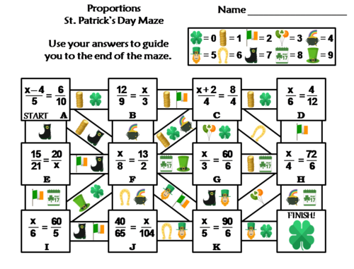 Proportions Activity: St. Patrick's Day Math Maze