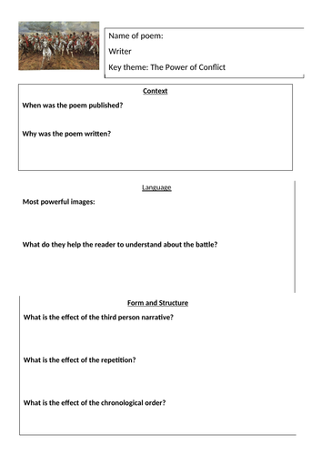 Themed Poetry Revision Power of Conflict Booklet