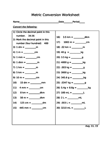 30 Metric Conversion Worksheet Answers - Worksheet Project List