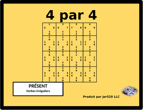 French Irregular Verbs Present Tense 4 by 4