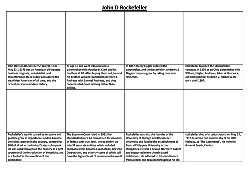John D Rockefeller Comic Strip and Storyboard | Teaching Resources