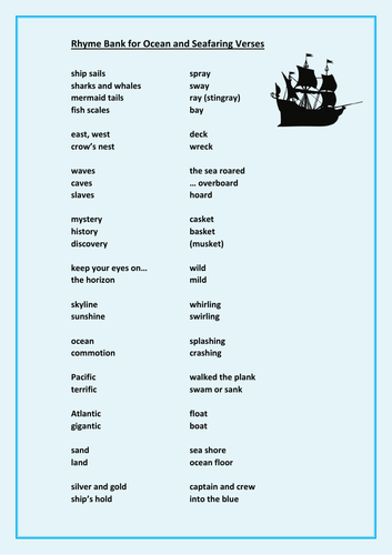 Rhyme Bank + Examples for Seafaring Verses