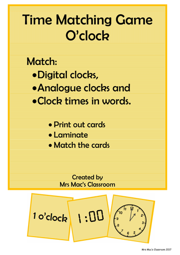 Time Matching Game - o'clock