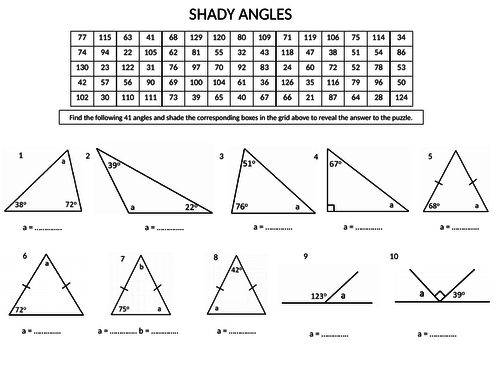 Shady Angles (triangles; quadrilaterals; line; point)