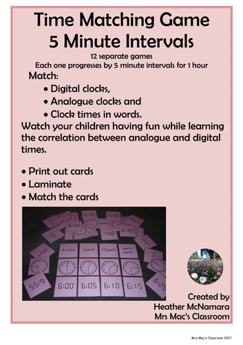 Time Matching Game _ 5 Minute Intervals