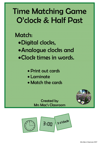 Time Matching Game - O'clock and Half Past