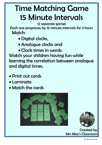 Time Matching Game - quarter past & to