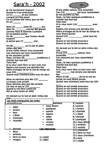 French song listening - Imperfect tense - Sara'h - 2002