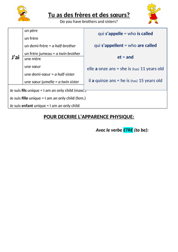 As-tu des frères ou des sœurs? Speaking & Writing Toolkit