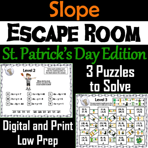 Finding the Slope Game: Escape Room St. Patrick's Day Math Activity