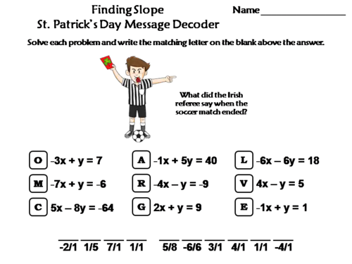 Finding Slope St. Patrick's Day Math Activity: Message Decoder