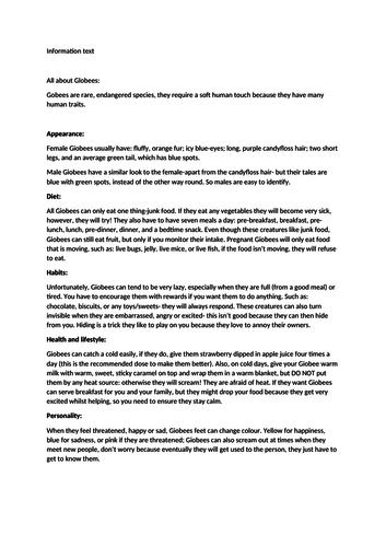 Information Text: Made-Up Creature WAGOLL