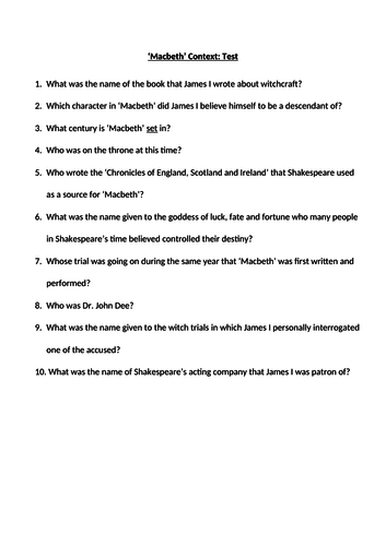 'Macbeth' Context Quiz