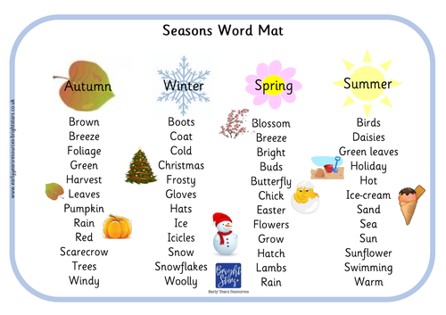 Seasons Word Mat Teaching Resources 6596