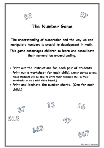 The Number Game  Teaching Resources