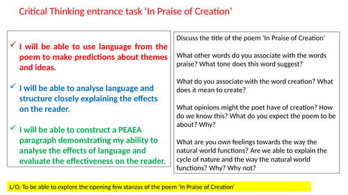 In Praise of Creation (Analysing the opening two stanzas of the poem)