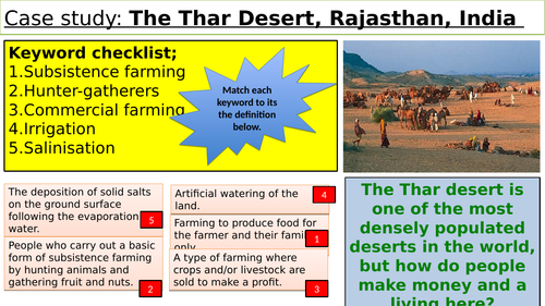 Opportunities and challenges of a hot desert environment GCSE 9 point question revision lesson.