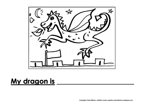 Dragon Writing + Colouring Sheet - 1 line