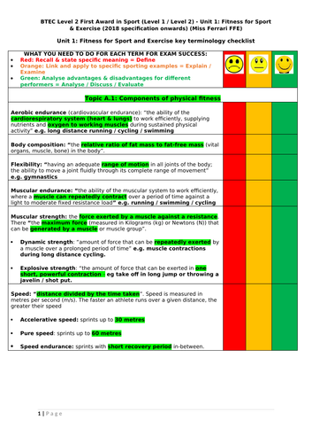 BTEC Level 2 Unit 1 Fitness for Sport & Exercise revision games & key terminology booklet