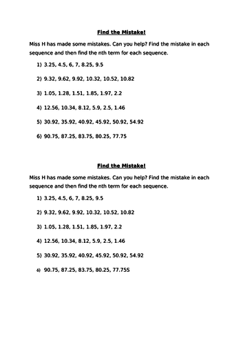 Decimal Sequences - Find the Mistake