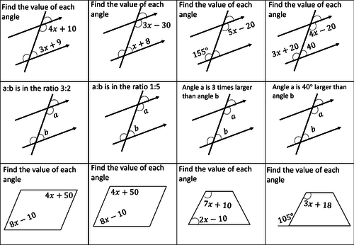 Angles in parallel lines questions | Teaching Resources