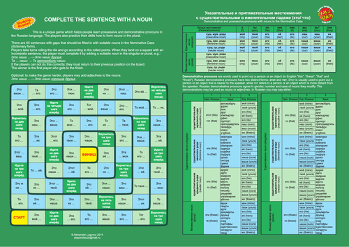 Russian Possessive and Demonstrative Pronouns Board Game