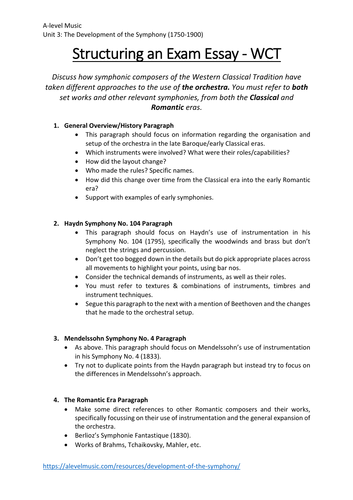 Structuring a WCT Music Exam Essay - Eduqas | Teaching Resources