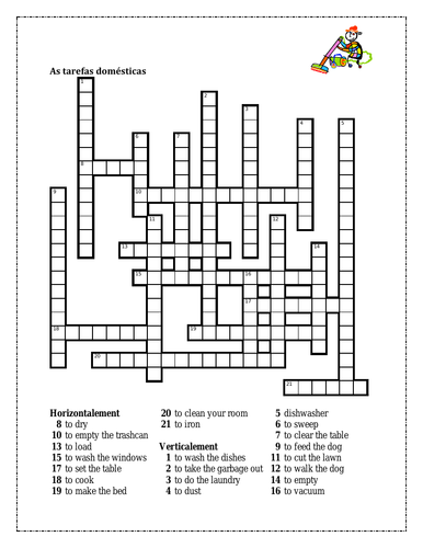 Tarefas domésticas (Chores in Portuguese) Crossword