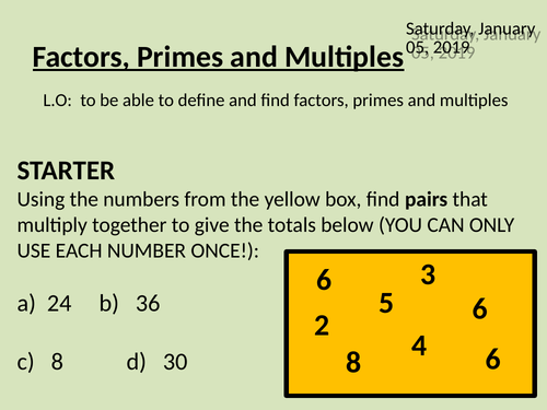 Factors, Primes and Multiples Lesson