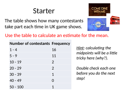 Averages from Grouped Frequency Tables