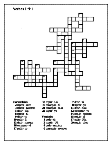 E to I Spanish Verbs Crossword