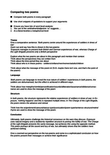 How to compare poems at GCSE AQA or OCR