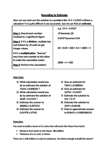 Rounding to Estimate Worksheet