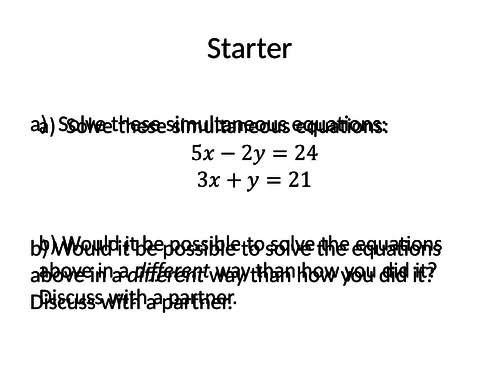 Solving Simultaneous Equations - all methods including graphs