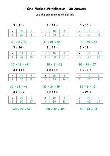 Grid Multiplication Worksheets - 3x and 4x | Teaching Resources