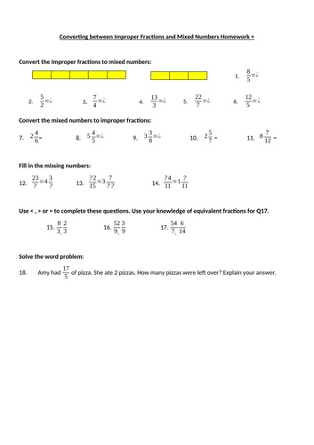 Improper Fractions & Mixed Numbers Homework